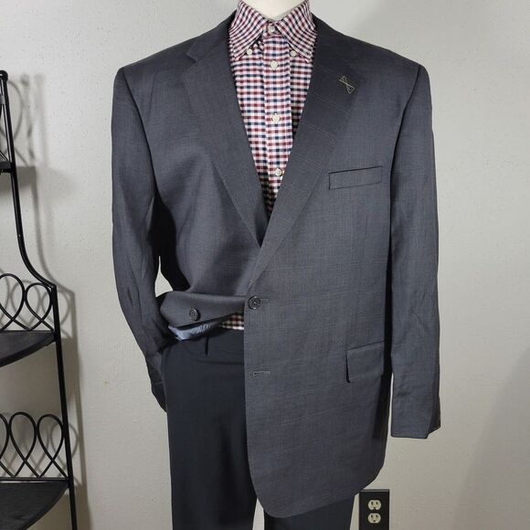 JOS A BANK Gordon Men's Sport Coat Blazer Two Button Gray‎ Plaid Wool 50R NEW